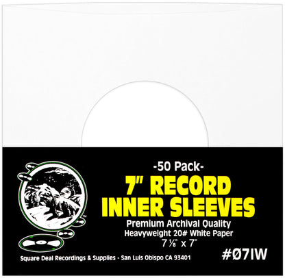 (50) Square Deal Recordings & Supplies 7 Inch Record Paper Inner Sleeves - White Archival Acid Free - #07IW - 50 Sleeves