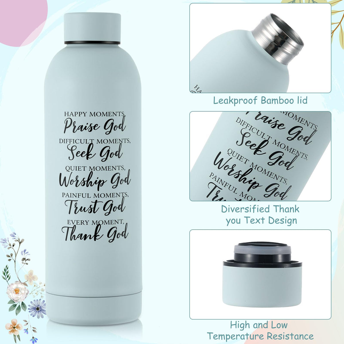Shinylin Light Blue 7 Pcs Christian Gift for Women Faith, Inspirational Religious Bible Verse Gifts, Catholic Tote Bag Makeup Bag Pens