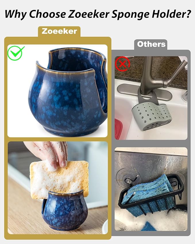 Ceramic Sponge Holder, Kitchen Sink Scrubby Caddy Organizer Dish Sponge Dish