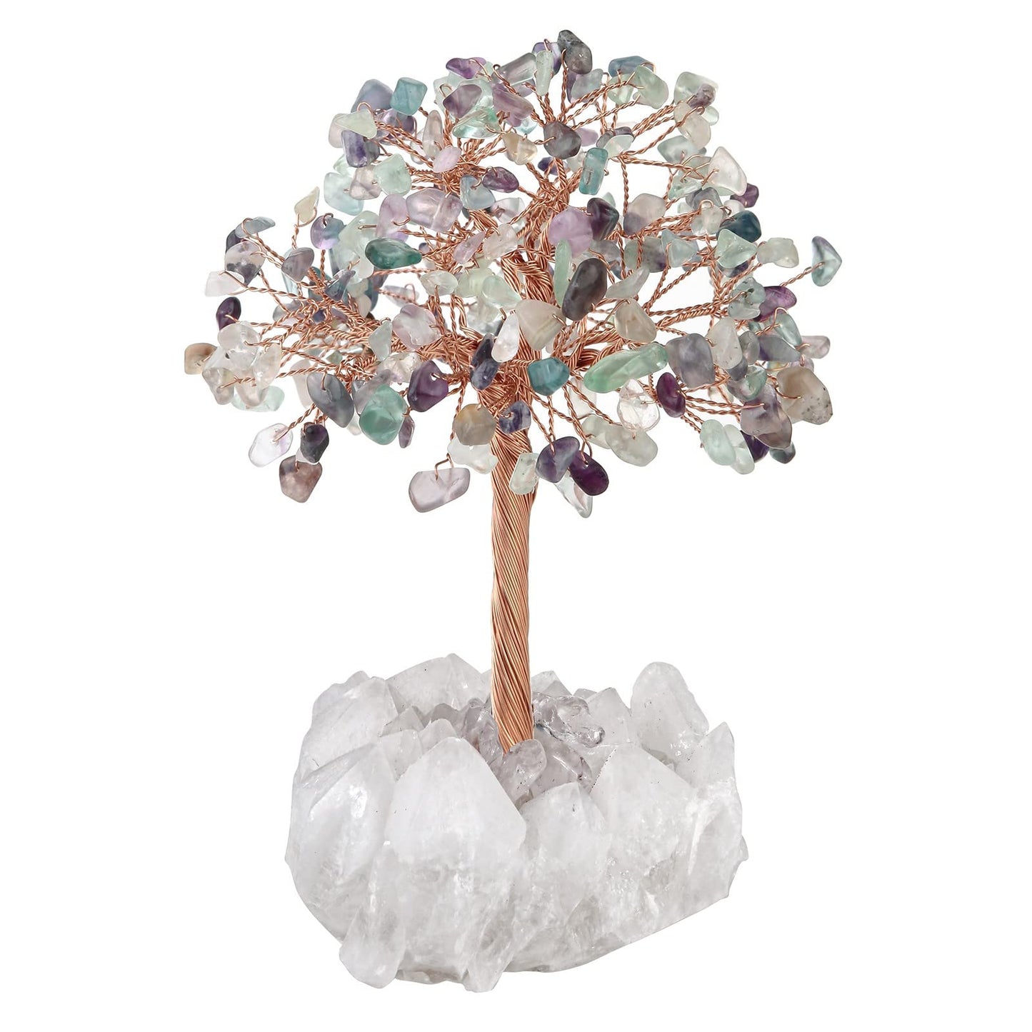 TUMBEELLUWA Crystal Chips Money Tree with Natural Rock Crystal Cluster Base Handmade Stones Figurine Bonsai Tree for Good Luck and Wealth, Fluorite