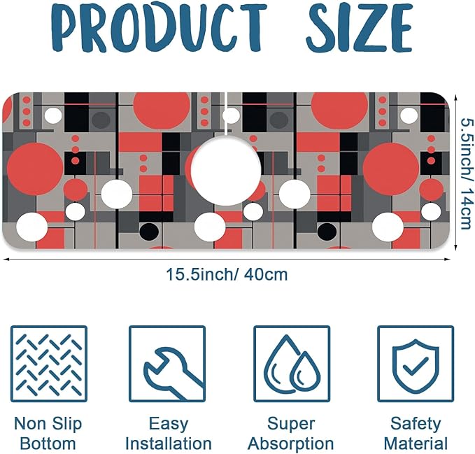 Abstract Geometric Sink Faucet Absorbing Mat Vintage Tile Super Absorbent Fast