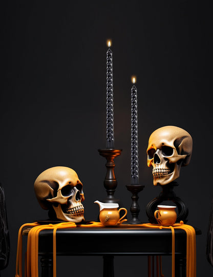 SEVEN LUCKY LIGHT Halloween Candles,10 inches Spiral Design Black Taper Candles Set of 4,Metal Style Ture Dripless Candlesticks,Clean Burning Candle Sticks