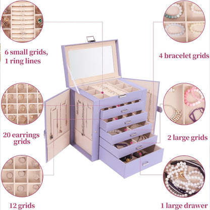 ASINGYER Jewelry Box for Women, 6 Layer Large Jewelry Holder Organizer with 5 Drawers for Jewelry Storage, Big Jewelry Box for Womens’ Christmas Gift (lavender)