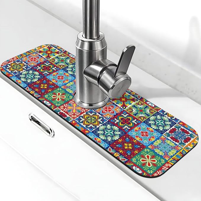 Talavera Mexican Ceramic Tiles Boho Kitchen Sink Splash Guard Faucet Mat 1 Pcs