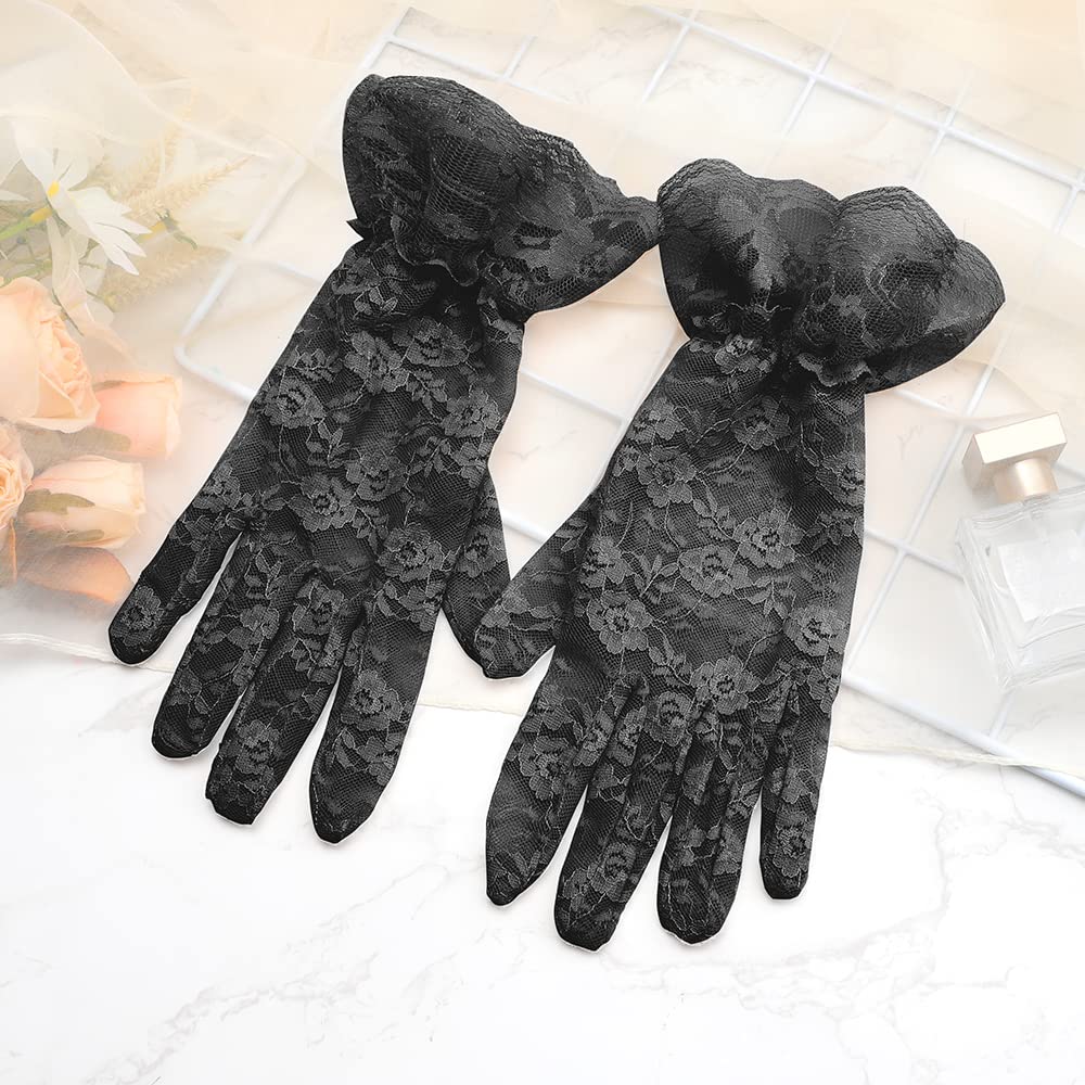 QPIXVB Black Lace Gloves,black gloves costume,Tea Party Glove,Elegant Glove for Bridal Wedding Sunblock Mesh Goth,vampire costume women dress,gothic dresses for women,halloween accessories