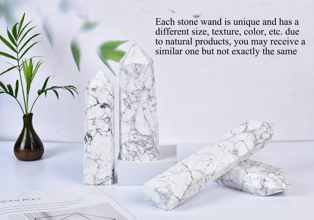 CNYANFEI Natural White Howlite Crystal Wand Tower Hexagonal Polished Stone 1.7-2.2 Lbs for Healing Meditation Reiki Chakra Balancing Home Decor Unique Handcrafted Gift