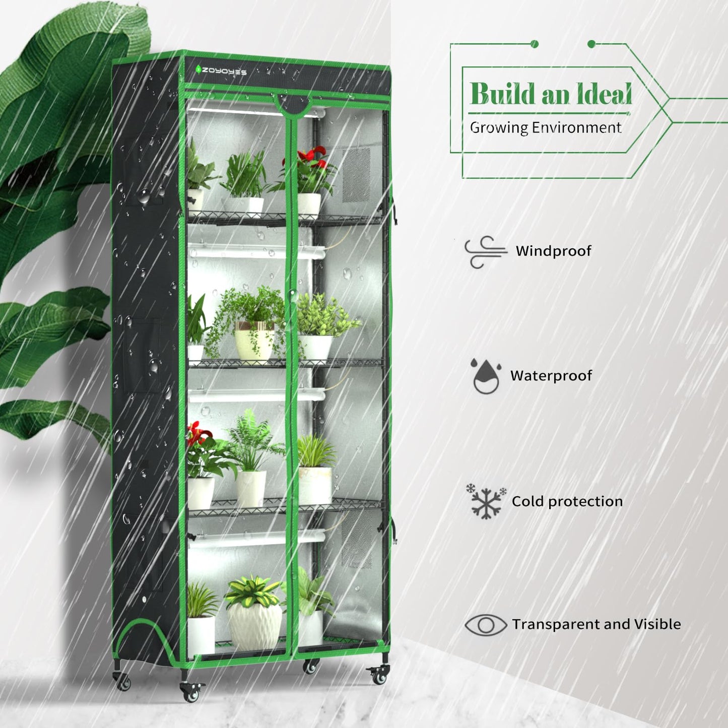 ZOYOYES Indoor Greenhouse Kit with Grow Lights on Cover, 36"W x 18"D x 72"H
