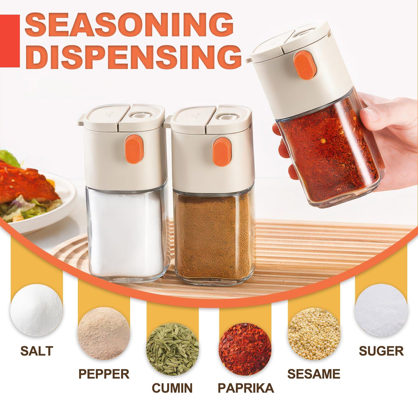 Realand 3 Pack Salt and Pepper Shakers with Quantitative Spout, Glass Measuring 0.5g Salt Shaker Dispenser, Spice Shaker for Salt Sugar Seasoning Kitchen Cooking Camping