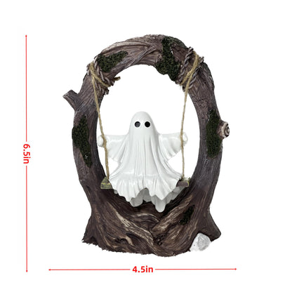 T Starlight Bright Q Swinging Ghost on Tree Swing, Cute Swinging Ghost Halloween Figurine Indoor Decoration, Desktop & Bookshelf Decor, Outdoor Courtyard Garden Decoration, Halloween Ghost Gift