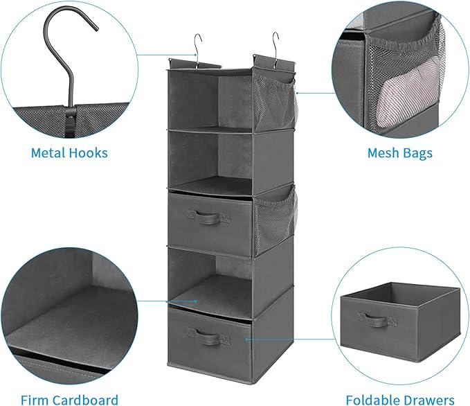 MAX Houser 5 Tier Shelf Hanging Closet Organizer, Cloth Hanging Shelf