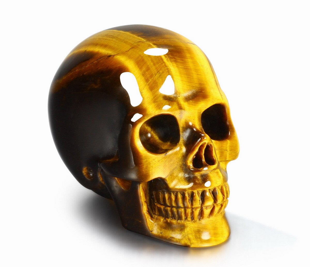 Skullis 2.0" Gold Tiger Eye Crystal Skull, Hand Carved Gemstone Fine Art Sculpture, Reiki Healing Stone Statue.780A