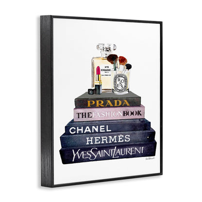 Stupell Industries 'Glam Fashion Book Set With Makeup', Framed Giclee Art, Black, 11 x 14 Inches, Easy to Hang and Sturdy, Made in USA, by Amanda Greenwood