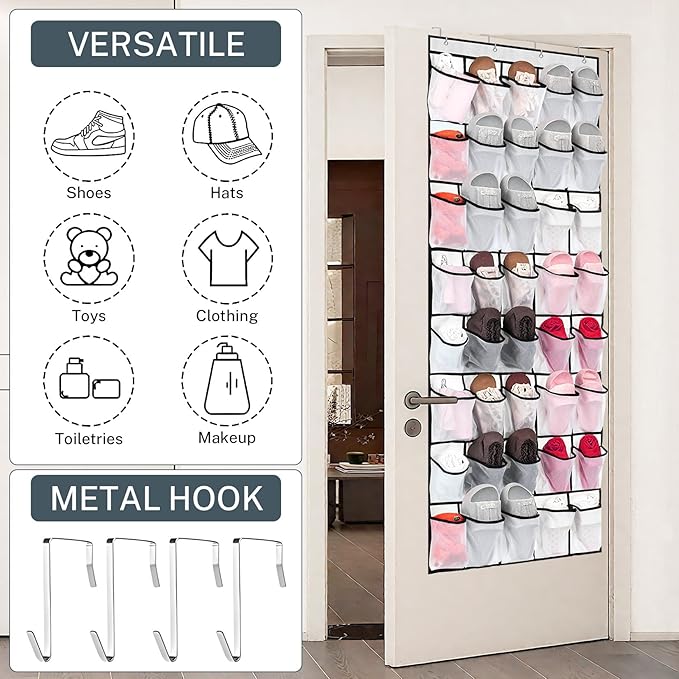 40 Large Mesh Pocket Over the Door Shoe Organizer, Hanging Shoe Rack