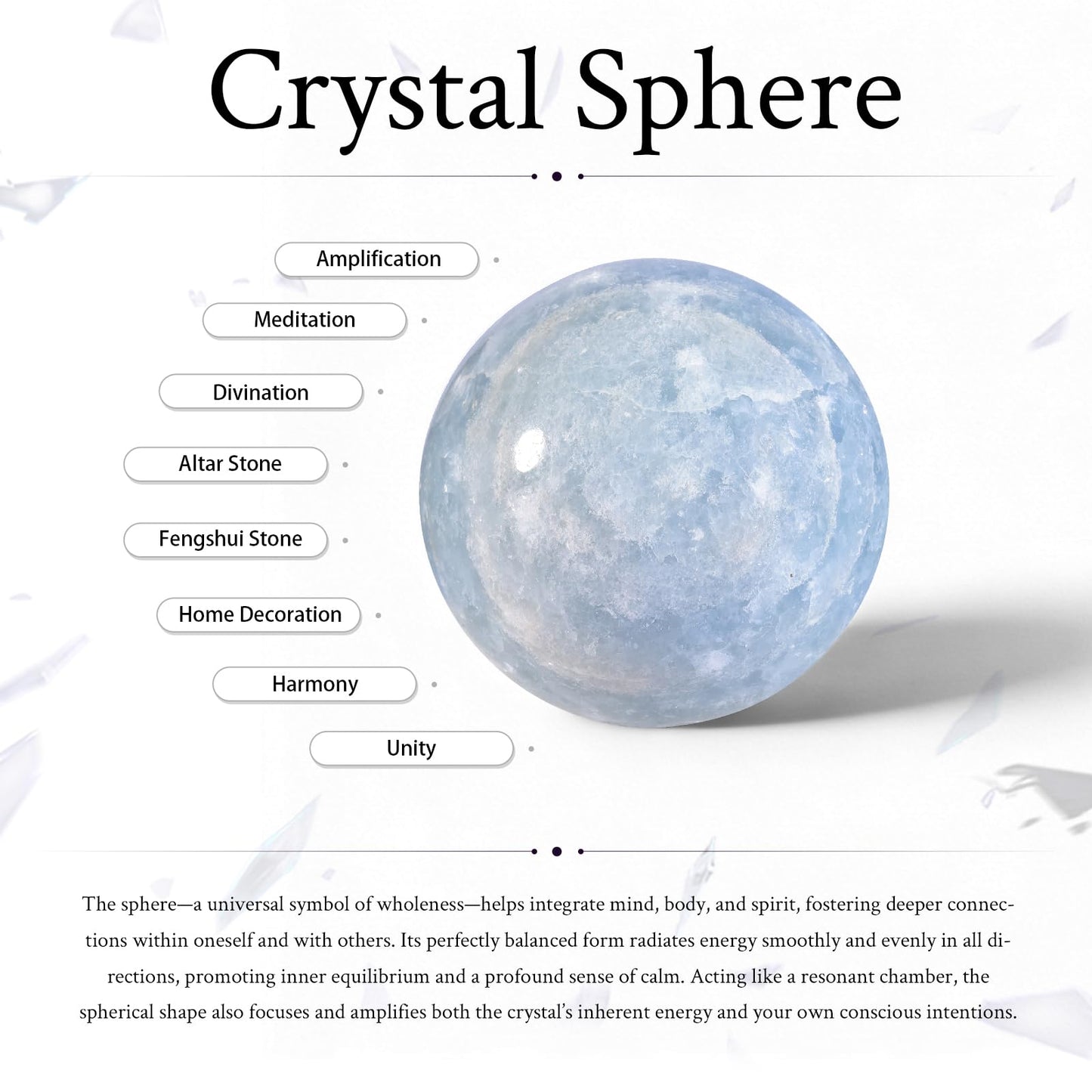 Sportmusies Natural Blue Celestite Stone Sphere with Acrylic Stand, Polished Crystal Ball Decoration for Home & Office