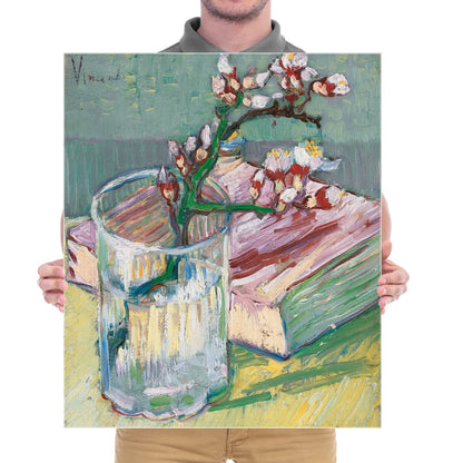 Wieco Art Canvas Wall Art Blossoming Almond Branch in a Glass with a Book by Vincent Van Gogh Large Canvas Prints for Living Room Decoration Post-impressionism Pictures Artwork