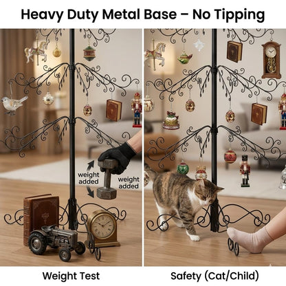 HOHIYA 6.5 Ft Wrought Iron Christmas Tree Alternative 174 Hooks Metal Ornament Display Stand Large Heavy Duty Holiday Decoration Holder for Christmas Halloween Wedding Home Decor Black