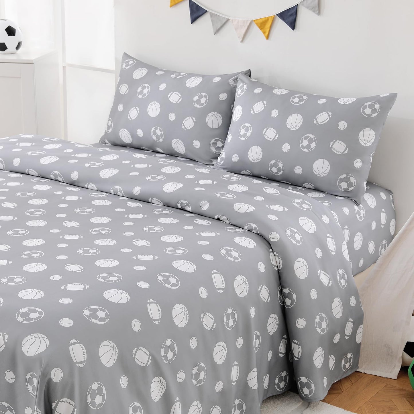 MICORAL Kids Twin Sheet Set Sports, 3 Pieces Sheets for Boys & Girls, Soft Printed Microfiber Bed Sheets, Deep Pocket Cozy Toddler Bedding Set, Sports