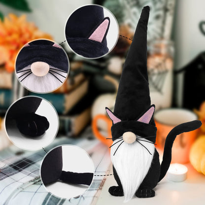 Upltowtme Black Cat Gnome Plush 13.5" Handmade Scandinavian Tomte Figurine Spring Farmhouse Decor Ideal Gift for Women and Cat Lovers