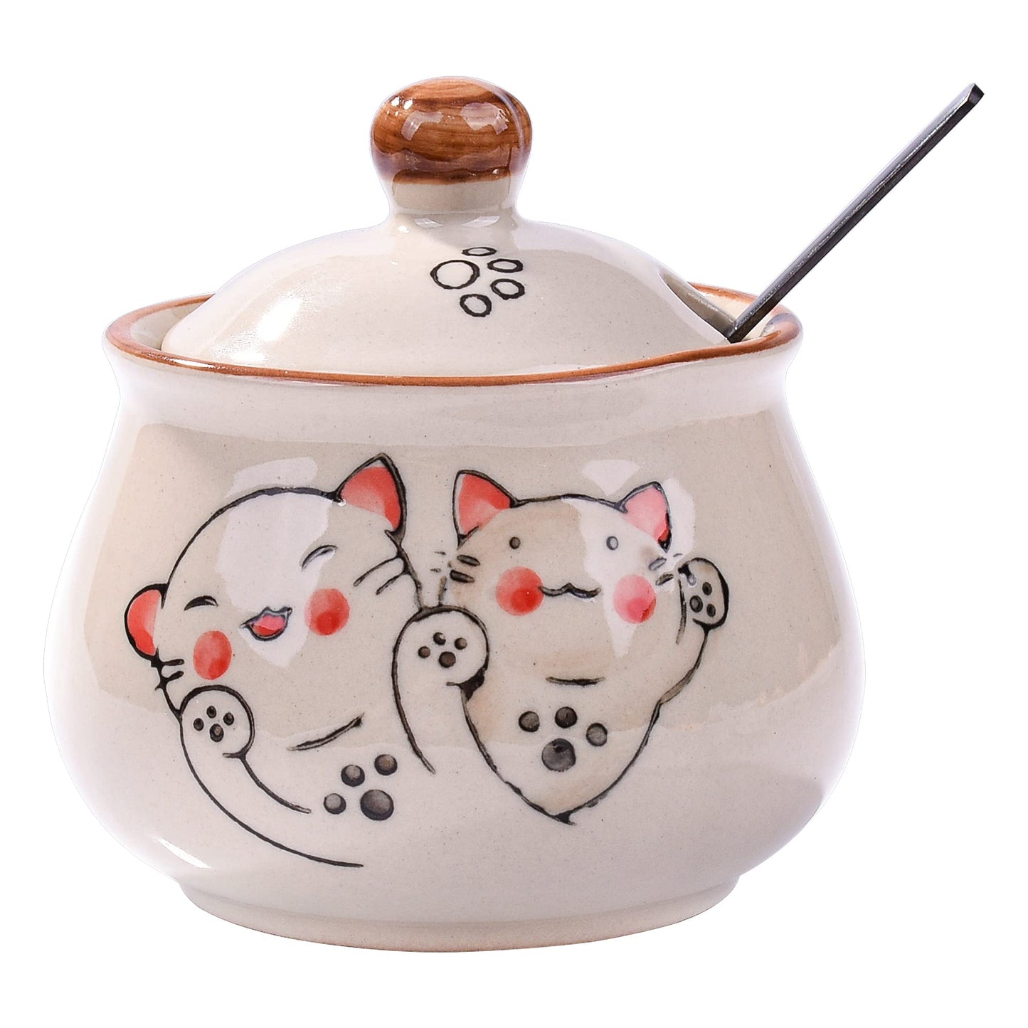 LMRLCS Ceramic Sugar Bowl with Lid and Spoon, Japanese Sugar Bowl with Spoon and Lid (Style 2)