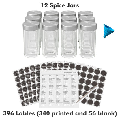Revolving Spice Rack Set with 20 Spice Jars, Kitchen Spice Tower Organizer for Countertop or Cabinet -- Carousel Storage Includes 386 Spice Labels -- Desktop Rotating Seasoning Organizer