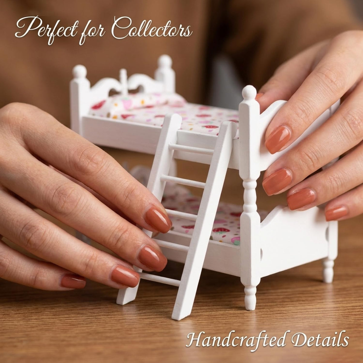 Z MAYABBO Wooden Dollhouse Furniture of Baby bunk Bed with Ladder for Miniature Dollhouse Accessories - 1/12 Scale