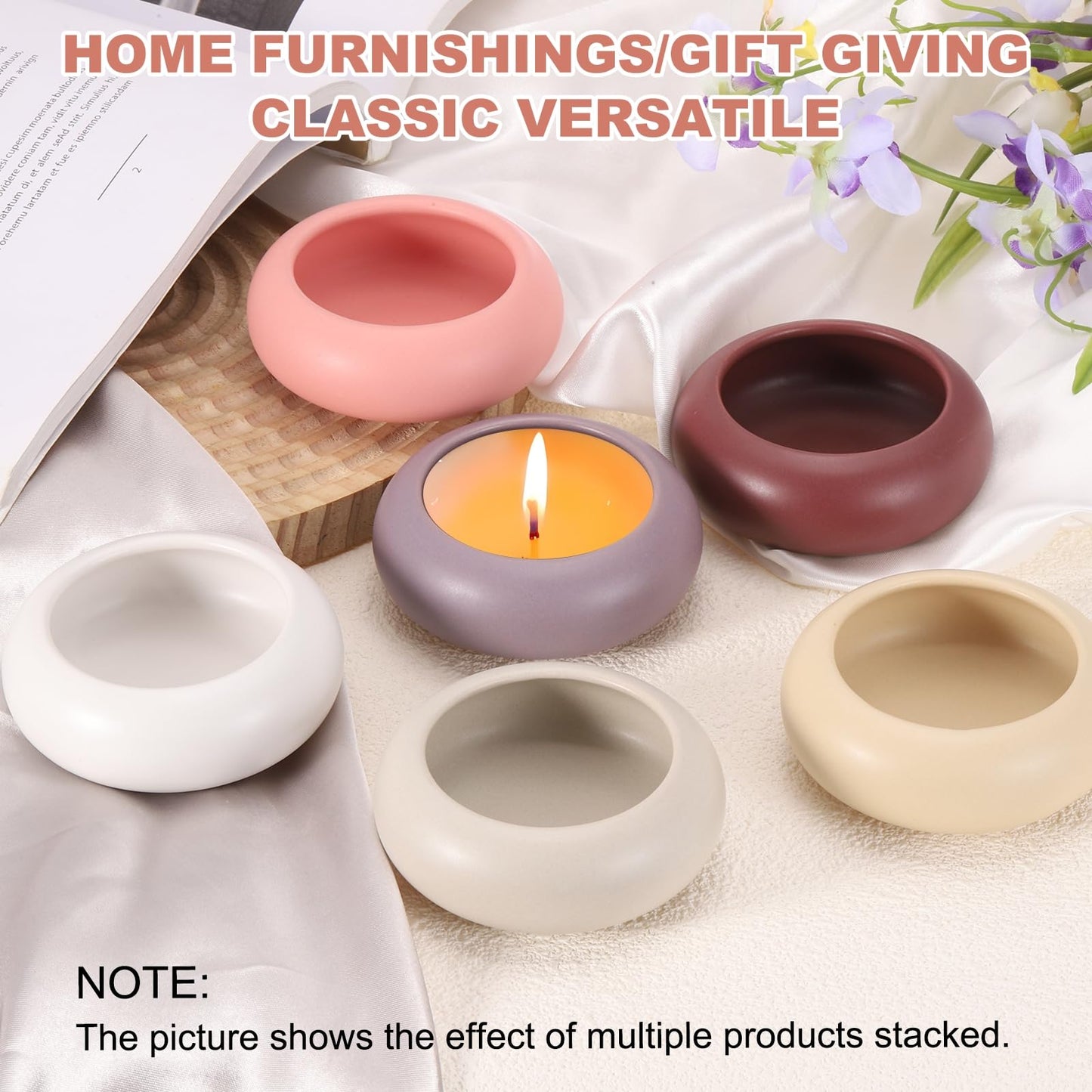 MECCANIXITY Pebble Tealight Candle Holders 2 Pcs Ceramic Candle Holders for Garden Desk Table Home Decor, Beige