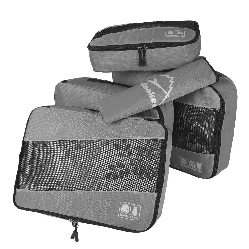 5pc Packing Cubes Set Large Travel Luggage Organizer 4 Cubes 1 Laundry Pouch Bag - Grey - Medium