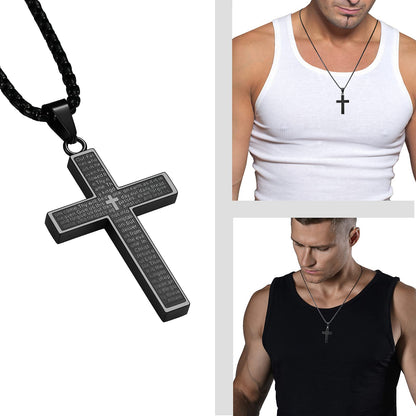 MERTTURM Stainless Steel Cross Necklace for Men, Cross Pendant Necklace with Chain 60cm, Silver/Gold/Black Necklace, Gift for Birthday/Christmas/Easter/Thanksgiving Day(lightfast & sweatproof)