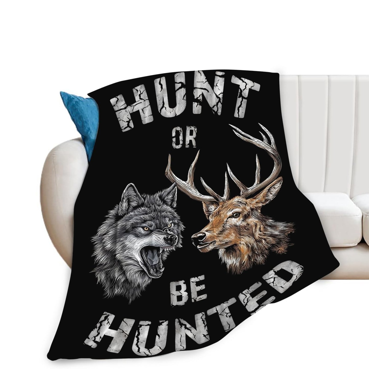 Hunting Blanket for Men, Deer Wolf Throw Blanket for Couch Bed, Soft Rustic Flannel Fleece Blanket, Cozy Hunting Gifts for Husband Dad Hunters Cabin Decor 50"X40"
