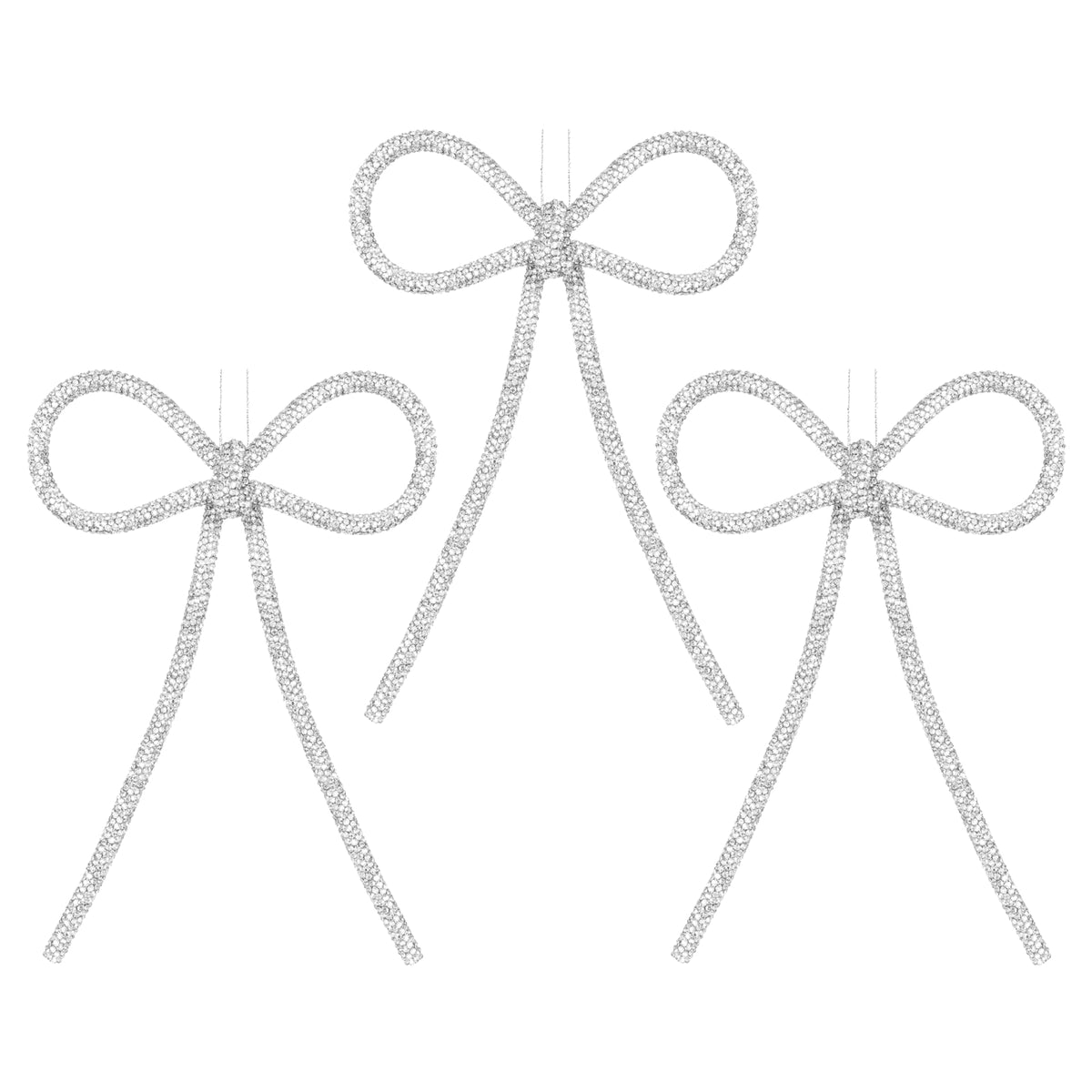 XMIAOX 3 Pcs Handmade Rhinestone Bow Christmas Ornaments, Sparkling Shapeable Bows for Holiday Tree, Wreath & Gift Wrapping, Reusable Holiday, Home, Party Décor (Silver, Small)
