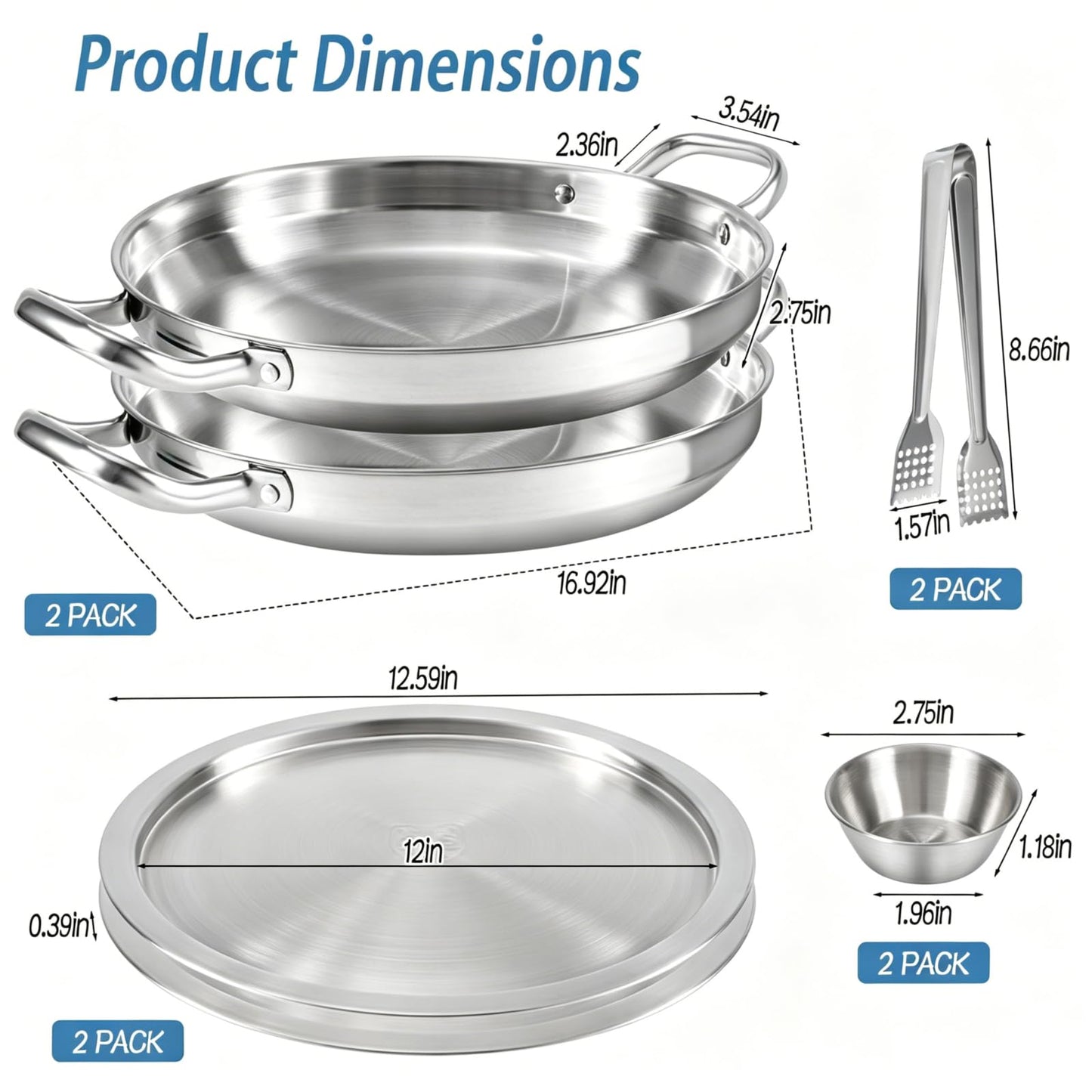 2 Set 12 Inch Chilled Serving Trays for Parties, Shrimp Cocktail Serving Dish with Ice Tray, Stainless Steel Chilled Party Platter, Cooling Charcuterie Serving Board for Fruits Veggies Buffet Parties