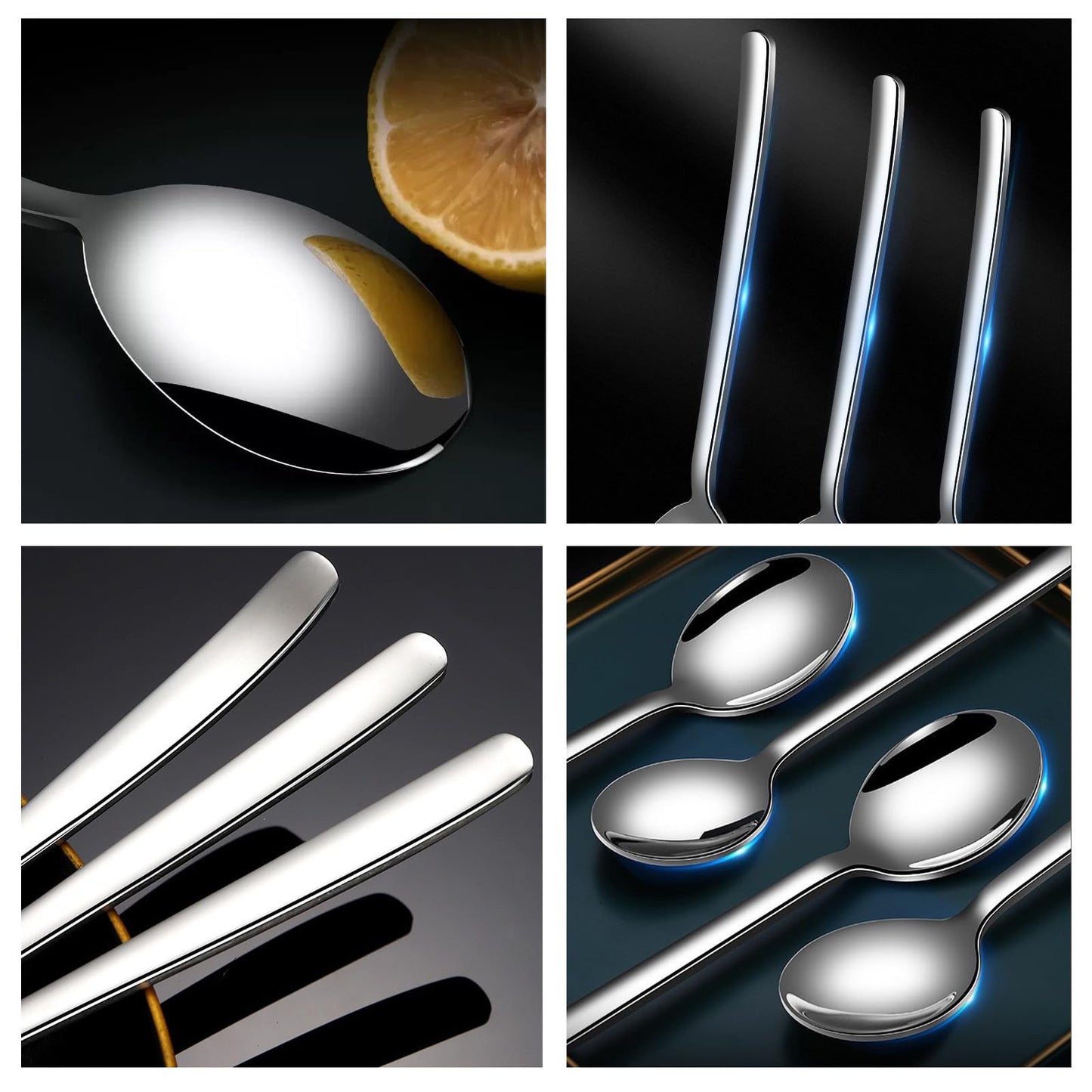 FYLFOTA Set of 6 Spoons, 8 Inch Korean Spoons with Long Handles, Stainless Steel Soup Spoons for Home, Kitchen & Restaurant,Dishwasher Safe (8inch)