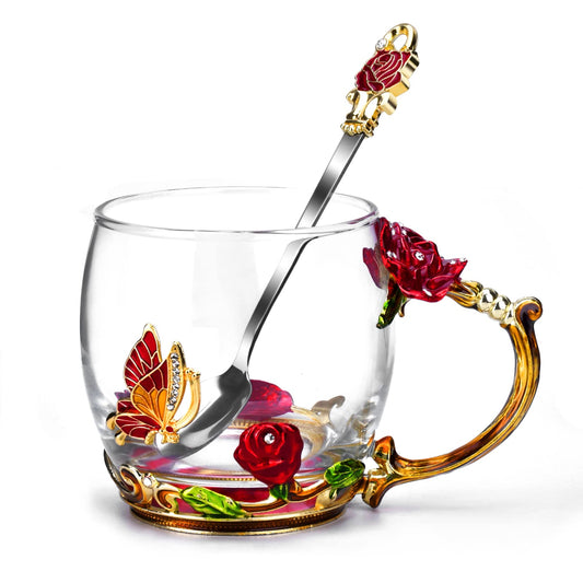OEAGO Gifts for Mom Women Valentines Day Gifts for Her Glass Coffee Enamels Mug Best Birthday Valentine's for Girlfriend Wife Mothers Day from Daughter Son Tea Cup Stocking Stuffers Christmas