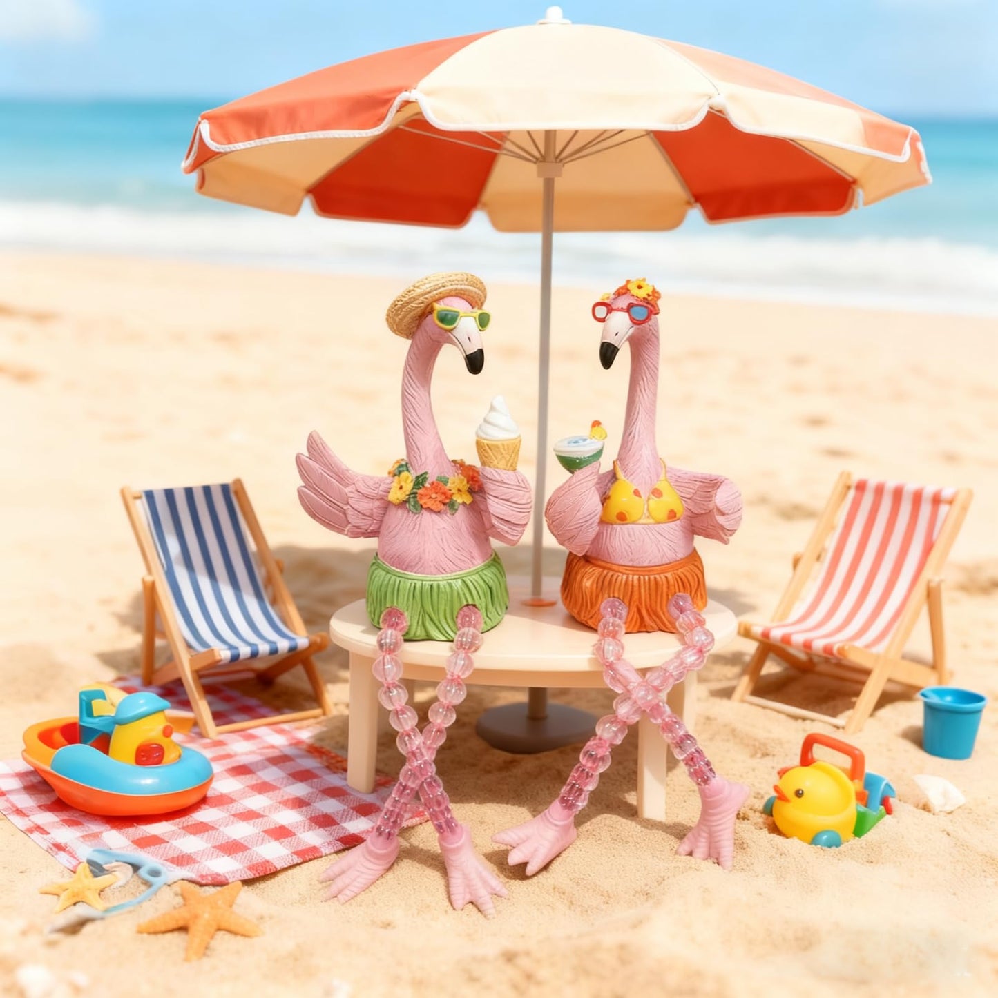 DiliComing Flamingo Decor Pink Gifts Statue - 2 Pcs Resin Collectible Figurine for Summer Tropical Home Decor Valentine Bathroom Yard Party Decorations 7.5 Inches Shelf Sitter with Dangling Legs
