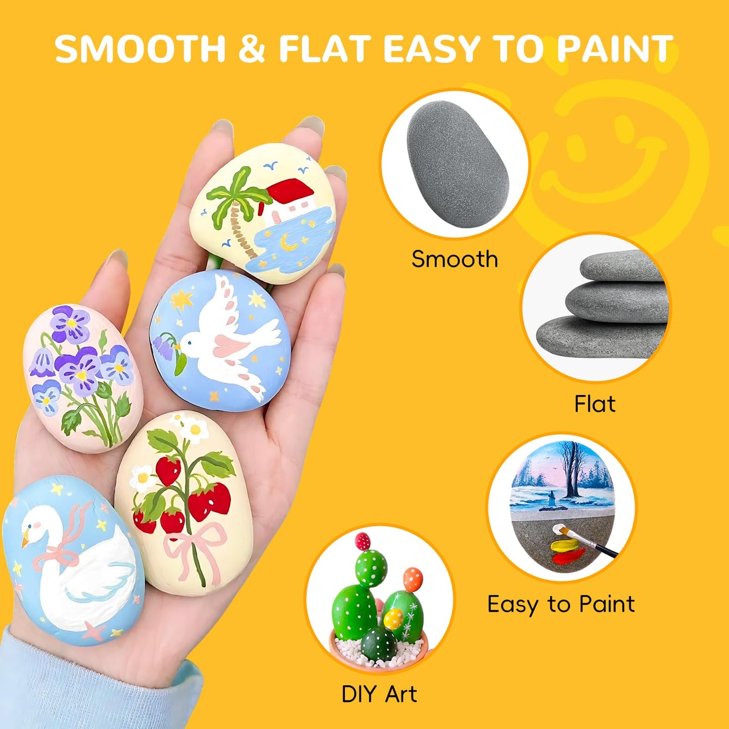 Simetufy 30 River Rocks for Painting 1.2-3.5 inch, Natural Stones, Smooth & Flat for Crafts, Kindness & Garden Art