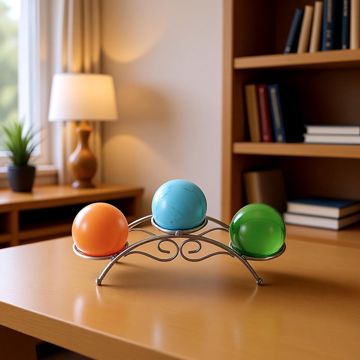 Frienda 1 Pcs Sphere Holder Crystal Stands for Display Eggs Display Stand Ball Holders Metal Sturdy Iron Multi-sphere Crystal Ball Sphere Globe Office Home Decor Ornament (7 Inch,Silver)