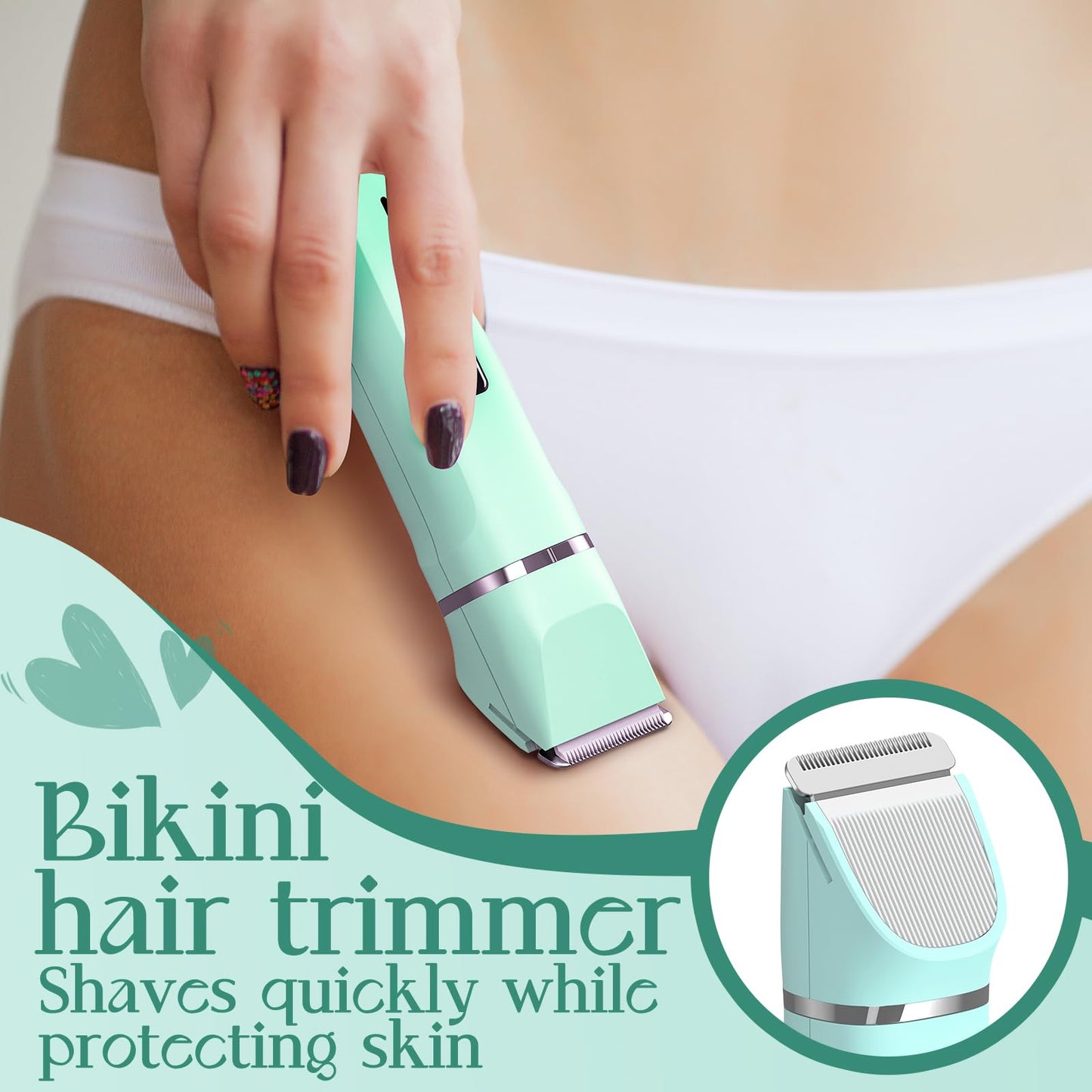 Bikini Trimmer for Women - Painless Electric Razors for Silk Skin,Cordless Body Shaver for Trip,Replaceable Lady Facial Razor, IPX7 Waterproof&Easy Cleaning, Ceramic Blade, USB Charge Dock Pink