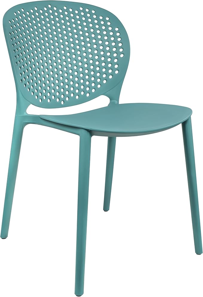 2xhome Set of 3 Patio Dining Chairs | Modern Stackable Outdoor Pool Side Chair | Weather Resistant Plastic for Yard, Porch, Balcony, Kitchen, Teal