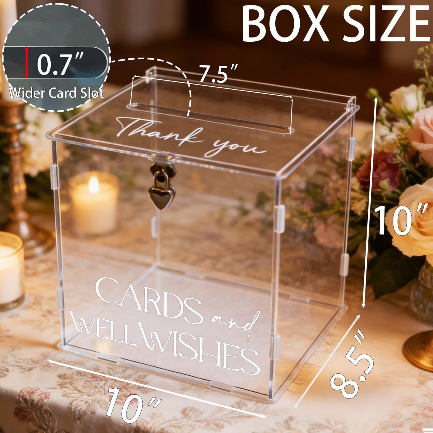 SOFARKKT Clear Acrylic Card Box with Lock & Slot, Transparent Elegant Wedding Card Boxes for Reception, DIY Money Envelop Gift Cards Box for Party Graduation Wedding Birthday Bridal Shower Table Decor