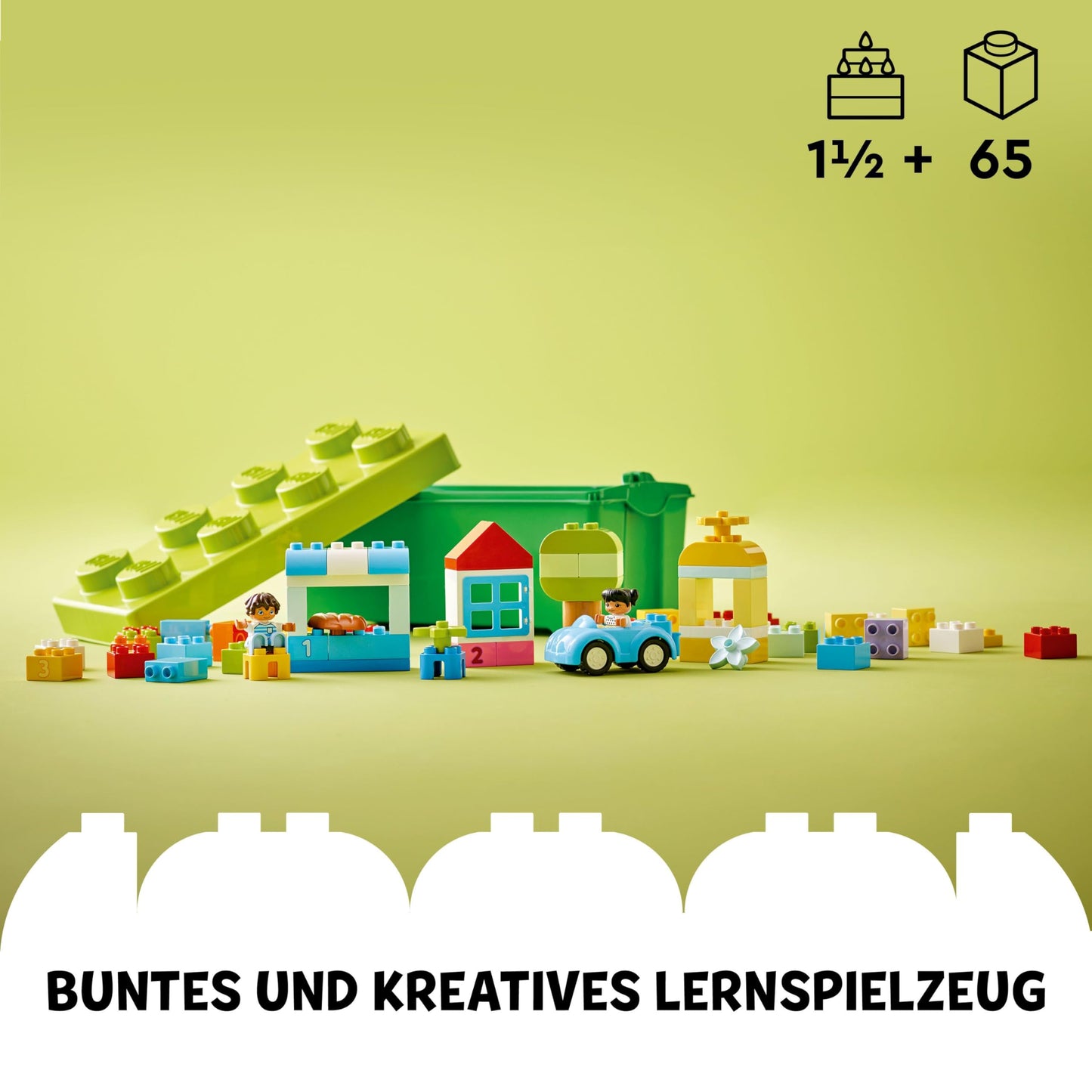 LEGO DUPLO Brick Box - Educational Stacking Toys for 1+ Year Old Boys & Girls - incl. Colourful Number Bricks, a Car & 2 Figures, plus Toy Storage - 10913