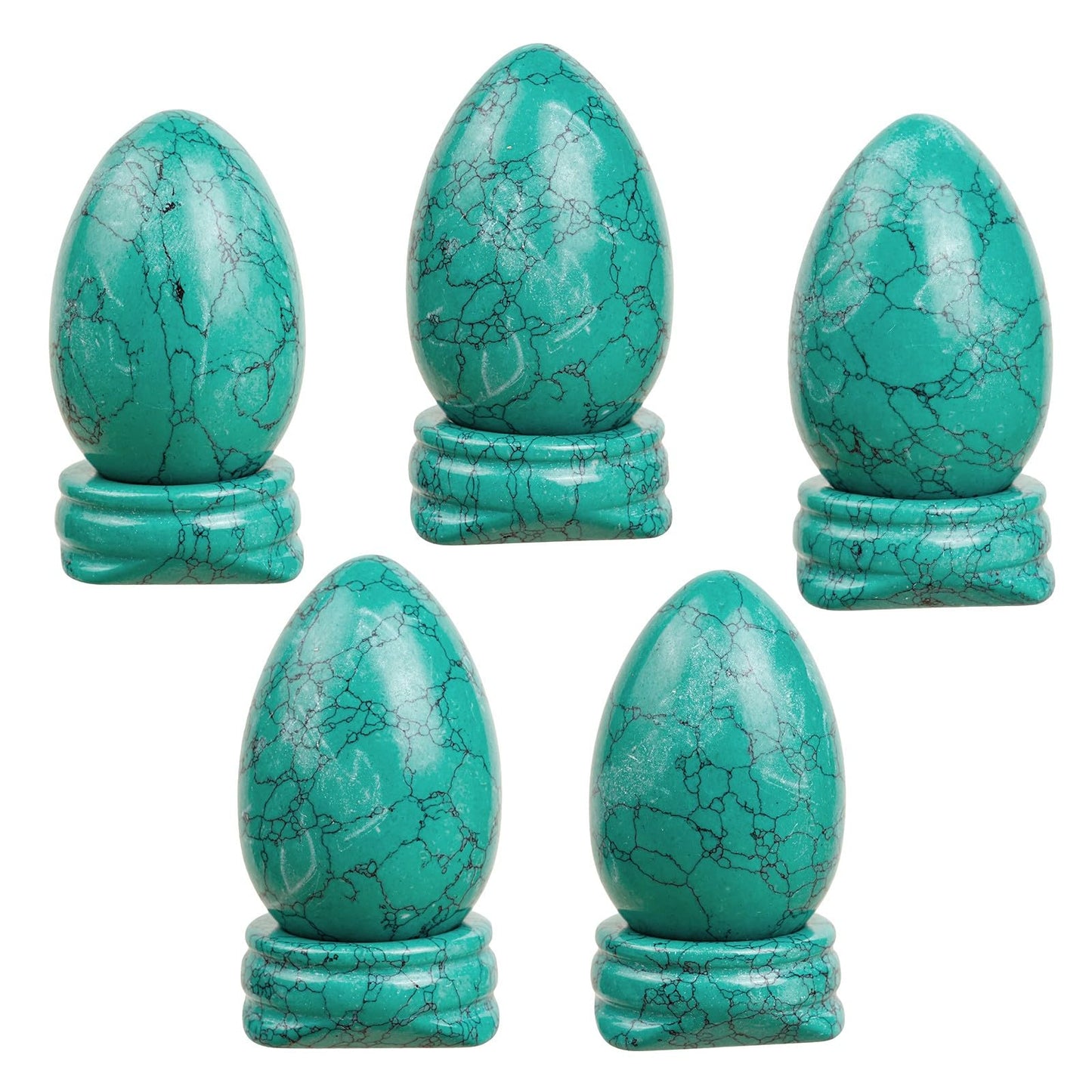 dssmboom Polished Green Howlite Turquoise Crystal Egg with Stone Stand, Healing Crystral Egg Shaped Stone Figurine for Meditation and Home Decoration