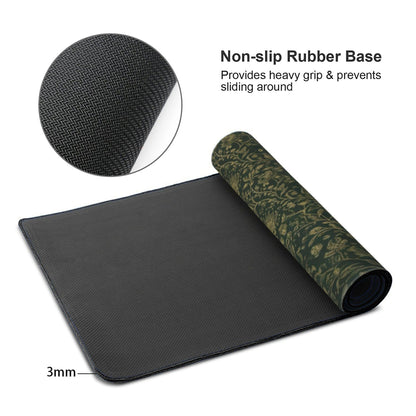 Dark Green Floral Desk Mat Gold Flowers XXL Large Desk Pad - Anti-Slip Stitched Edges Mouse Pad for Women, Office & Home, Extra Big Computer Keyboard Mat for Desktop, Aesthetic Office Decor