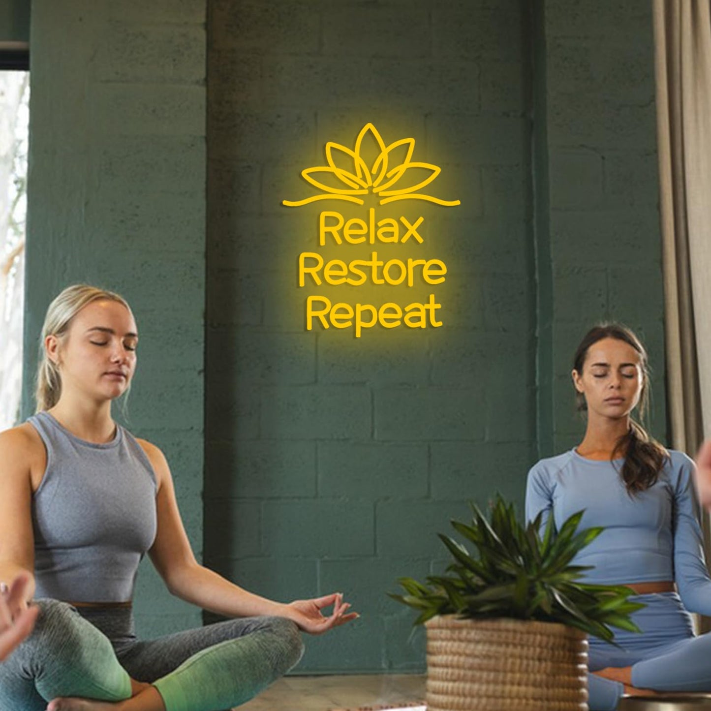 Relax Restore Repeat Neon Sign for Wall Decor Lotus Flower LED Neon Light Dimmable Relax Light Sign for Spa Gym Living Room Yoga Studio