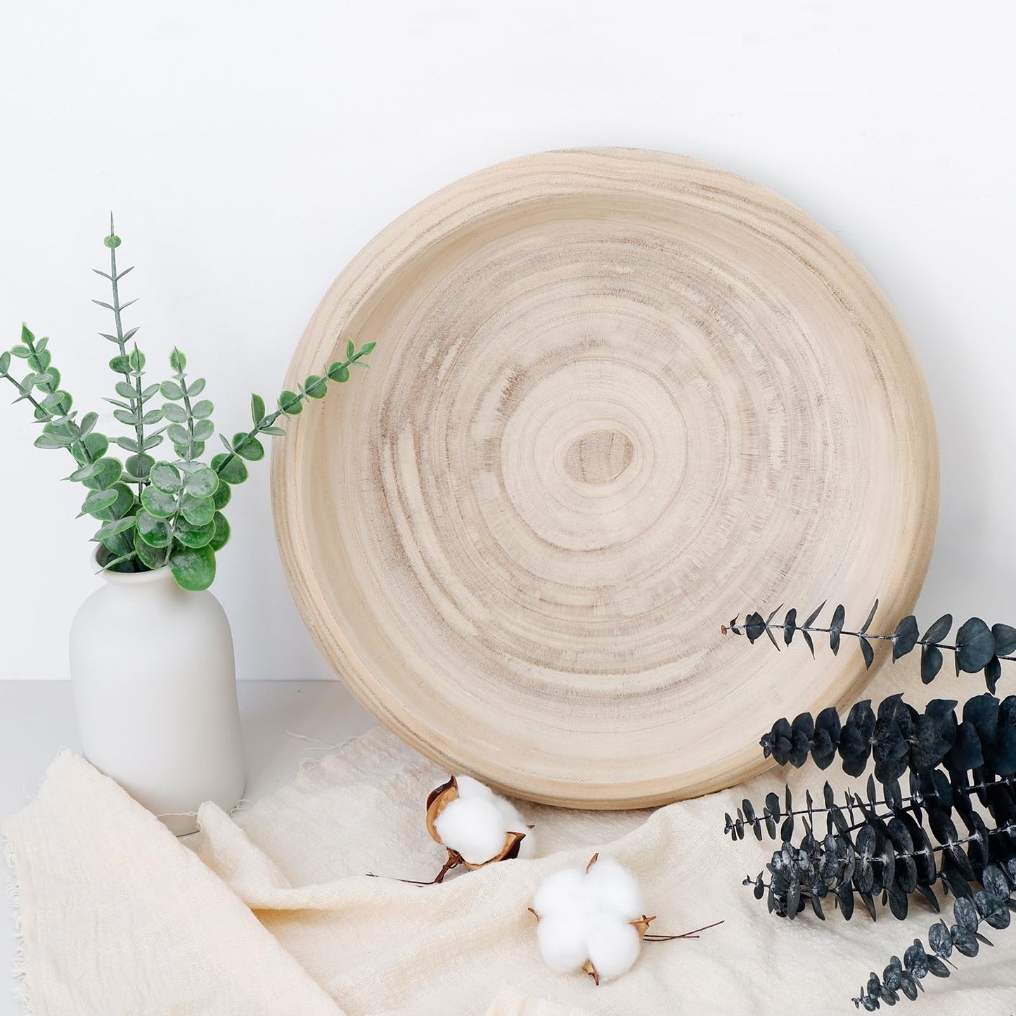 SAMGUYUE Wooden Decorative Bowls, 13 Inch Round Paulownia Wood Centerpiece Bowls for Home Decor, Natural Fruit Bowl for Coffee Table, Key Tray for Entryway Moss Holder (Wooden)