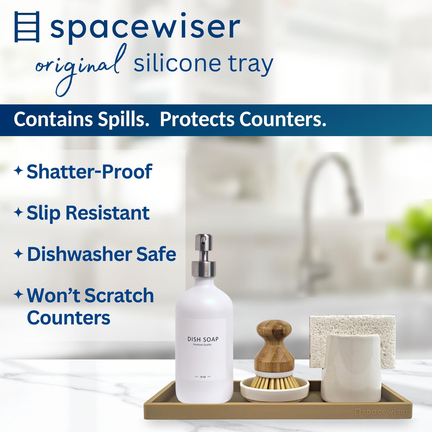 Spacewiser Countertop and Vanity Tray - 11.7" Silicone Bathroom Tray, Flexible Dish Soap Holder for Kitchen, Bathroom Counter Organizer, Shower Toilet Tank Trays Décor Accessories, Sink Makeup Mat Oil