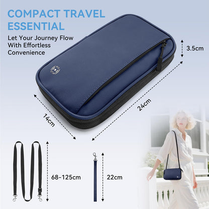Looxmeer Family Passport Holder, RFID Travel Wallet for Women & Men, Waterproof Document Organiser, Travel Essentials for Credit Cards, Tickets, Cash, Coin, Phone, Pen with Crossbody & Wrist Strap