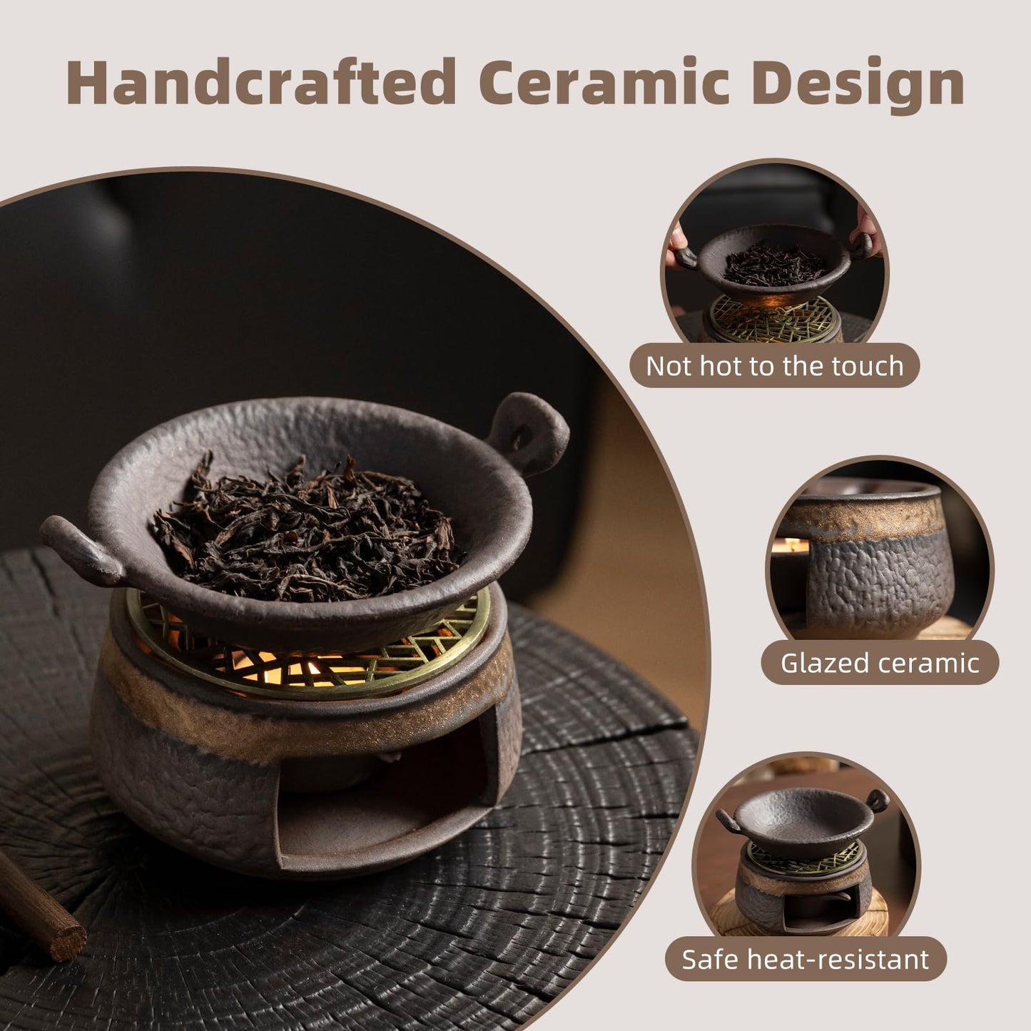 Cedar Aromatherapy Burner & Ceramic Oil Warmer for Home & Office (Heat-Resistant Double-Handled Baking Tray + Stone-Patterned Oven + Accessories)