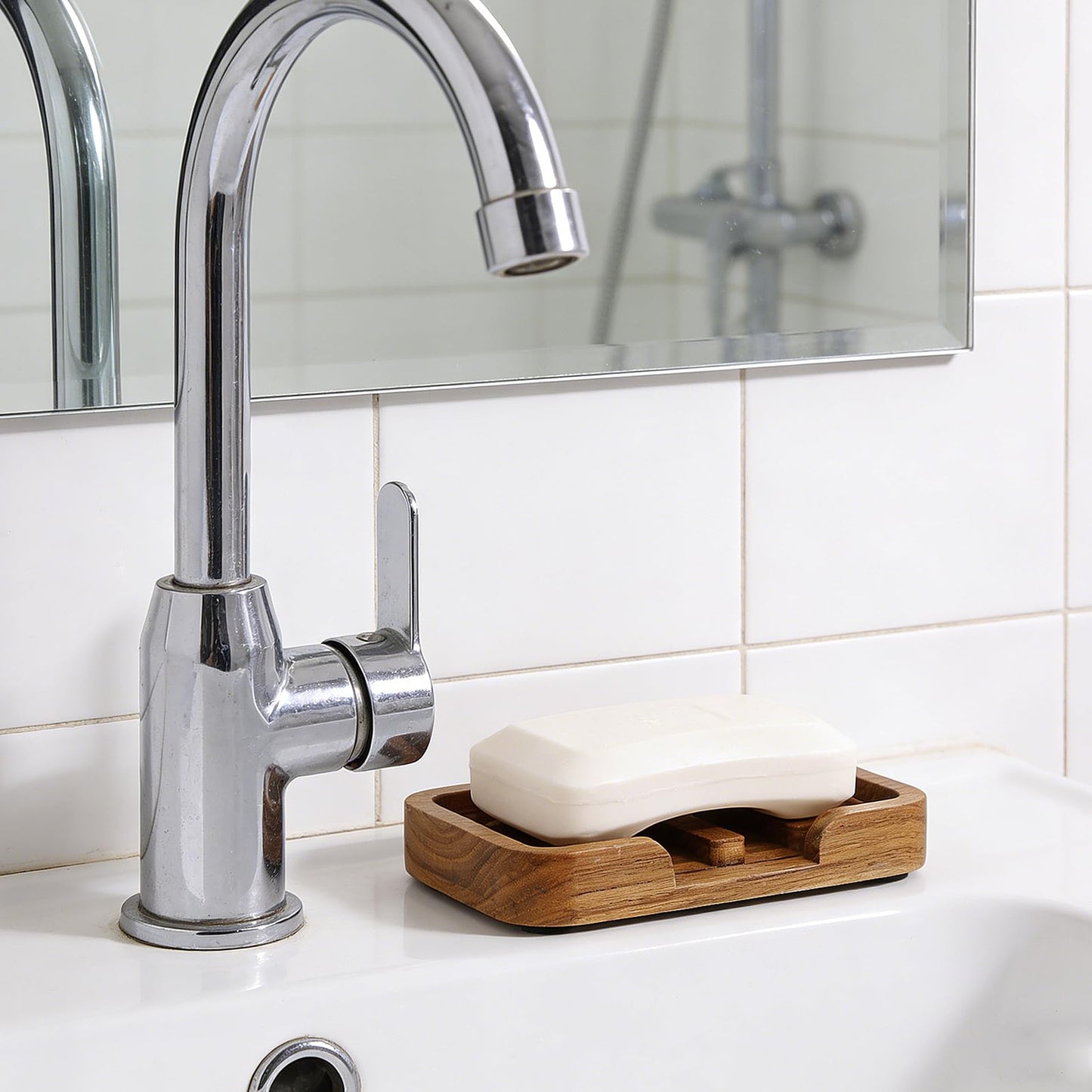 2PCS Self Draining Soap Dish by HTB,Teak Wood Soap Holder,Soap Saver for Shower, Bathroom, Sink, Kitchen and Countertop