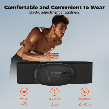 COOSPO H6 Heart Rate Monitor Chest Strap,Bluetooth ANT+ HRM,for Running Cycling Gym Sports