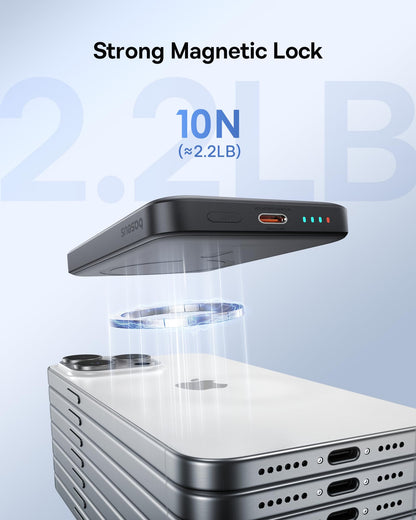 Baseus Magsafe Portable Charger for iPhone, 10,000mAh 15W Magnetic Power Bank, Qi2 Certified Fast Charging Wireless Battery Pack, 22.5W USB-A & 20W USB-C for iPhone 17/16/15/14/13/12, 2025 Version
